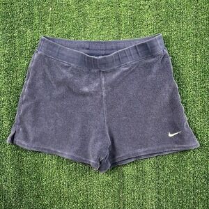 Vintage Nike Velour Shorts Women's Small (4-6) Navy Blue Lounge 3" Inseam Y2K